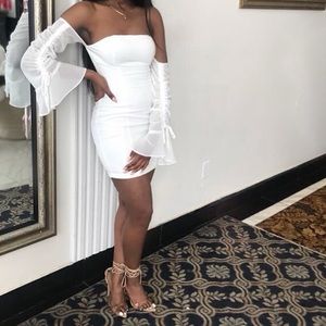 Boohoo Dress with Trumpet Sleeves in White ✨